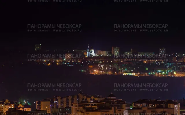 Весенний вид ночью на центр Чебоксар с северо западный район