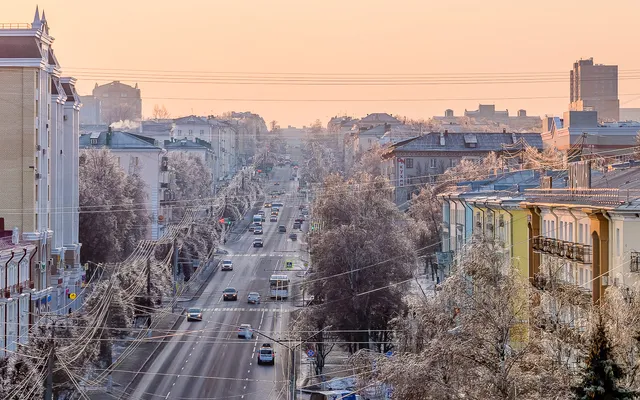 Фото проспекта Ленина в Чебоксарах ледяной зимой 2019